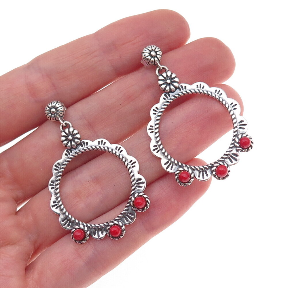 Carolyn Pollack & American West 925 Sterling Silver Vintage Real Coral Earrings